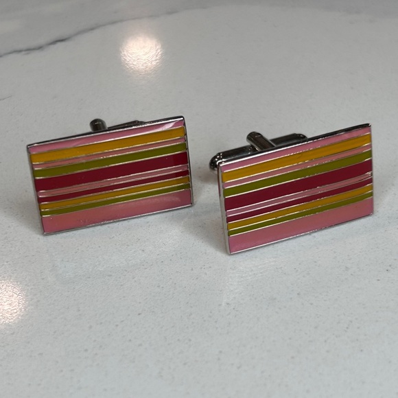 80s Multi-Coloured Stripes Cufflinks - Picture 5 of 7